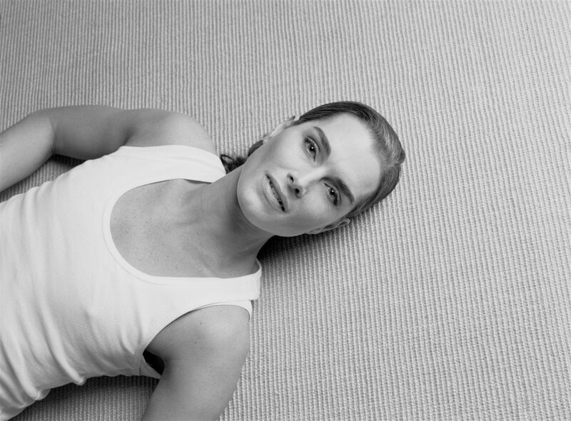 Woman Lying on Carpet — Black, Calm, Photograph, Tank Top