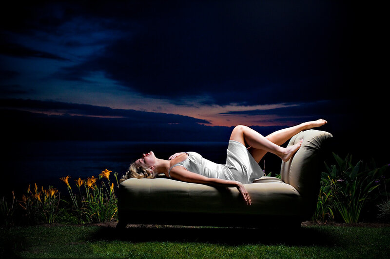 Woman Lying on Chaise — Blue