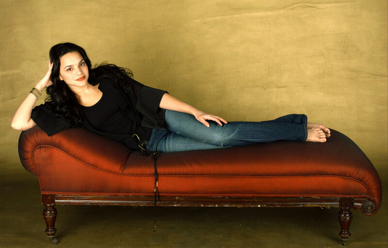 Woman Lying on Chaise Lounge — Red