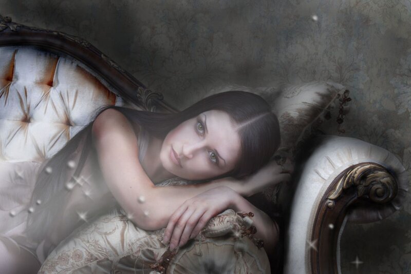 Woman Lying on Chaise Lounge — White