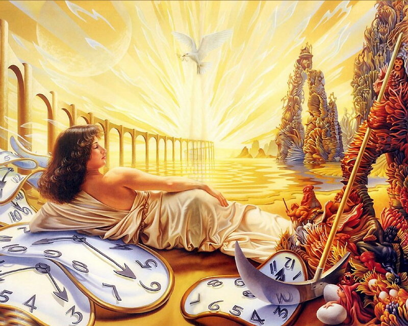 Woman Lying on Clocks — Yellow