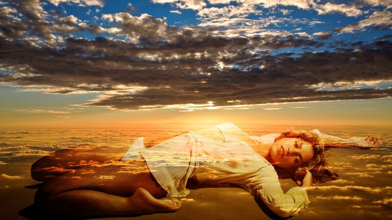 Woman Lying on Clouds — Blue, Dramatic