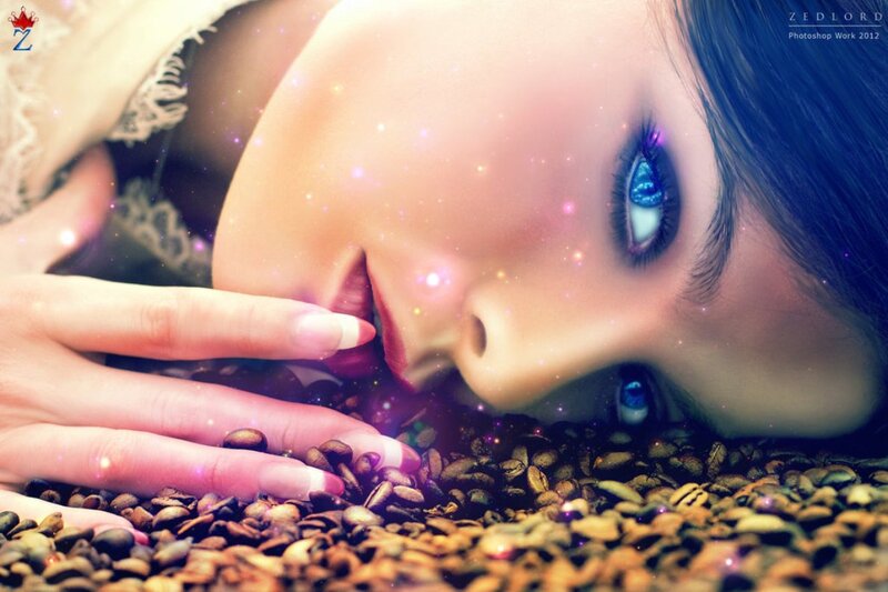 Woman Lying on Coffee Beans