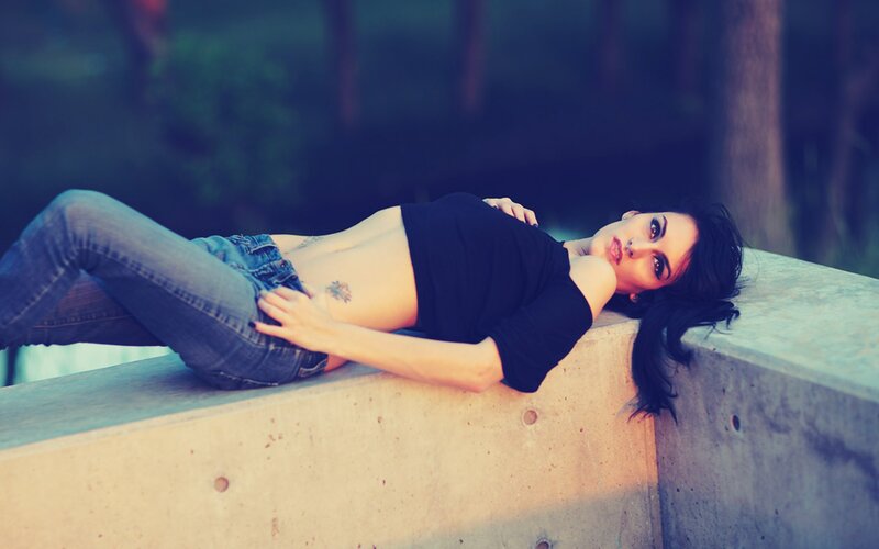 Woman Lying on Concrete — Blue, Dramatic, Sunset