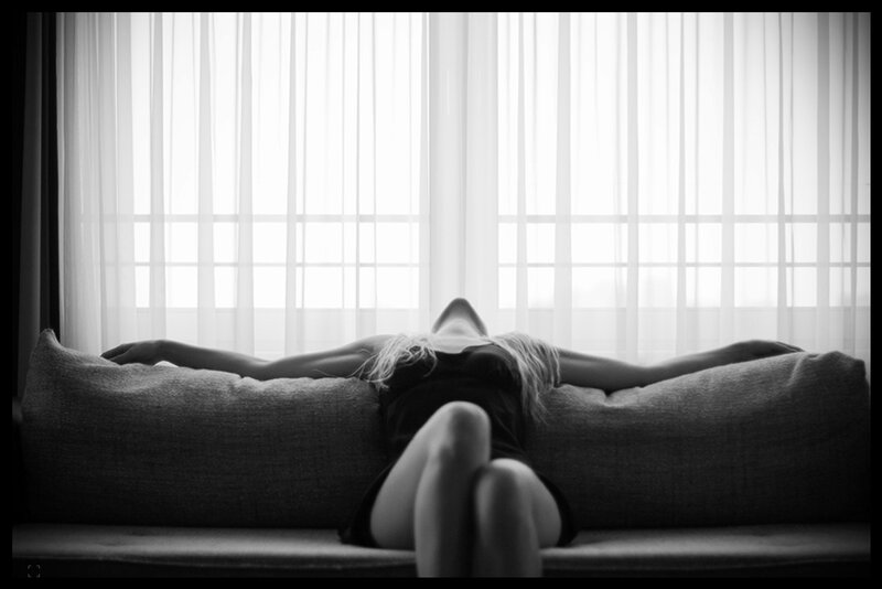 Woman Lying on Couch — Black, Calm, Morning