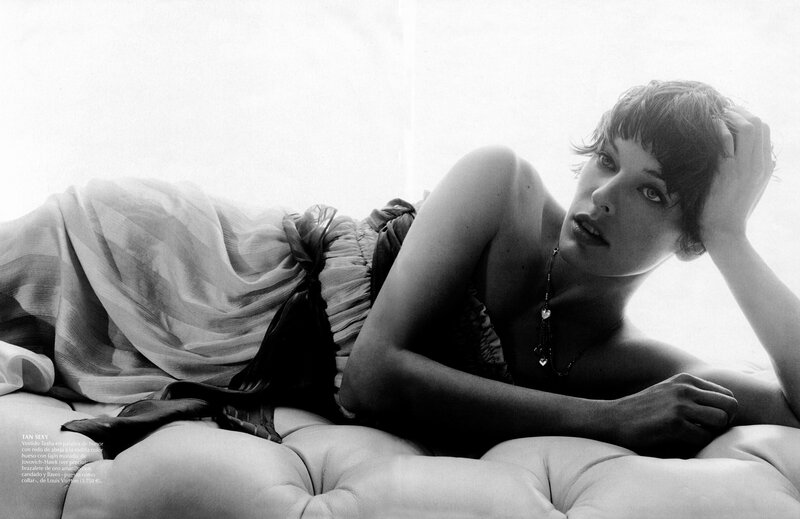 Woman Lying on Couch — Black, Dramatic, Photograph, Necklace, Dress, White