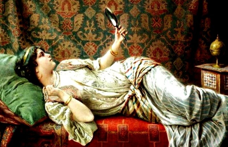 Woman Lying on Couch — Green, Serene