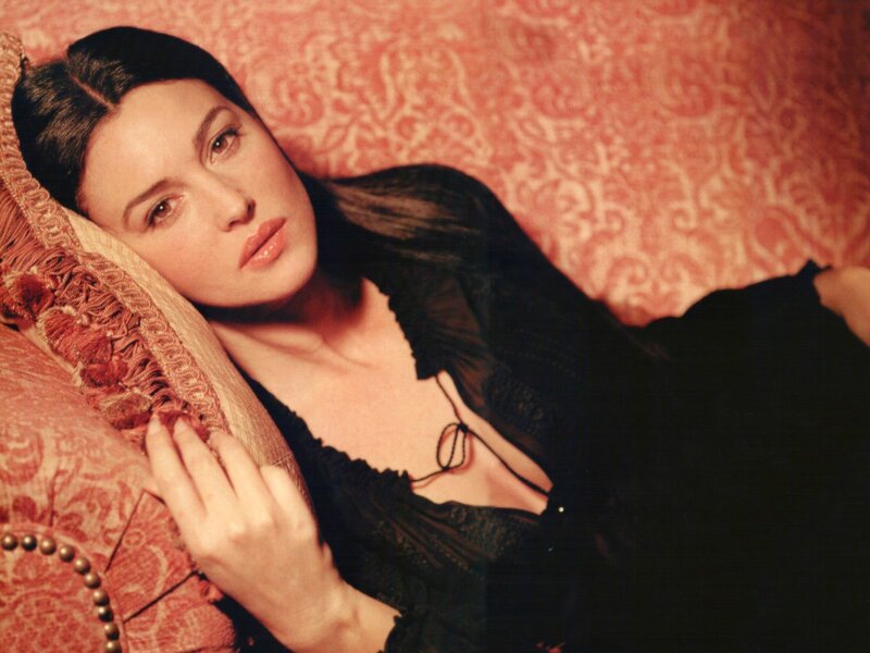 Woman Lying on Couch — Red, Seductive, Photograph, Pillow