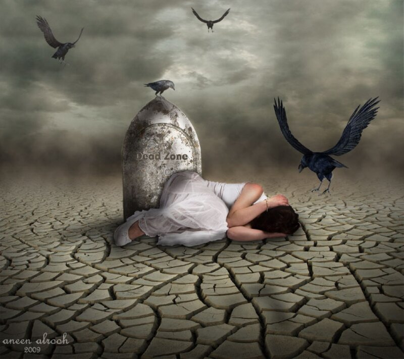 Woman Lying on Cracked Ground — Gray