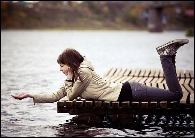 Woman Lying on Dock — Beige
