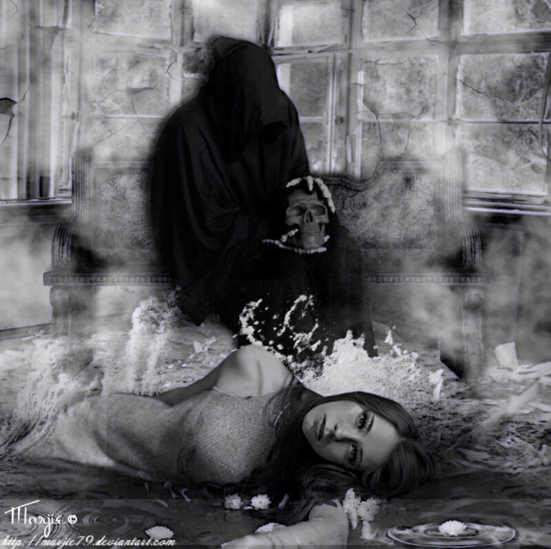 Woman Lying on Floor — Black, Dramatic, Digital Art, Skeleton