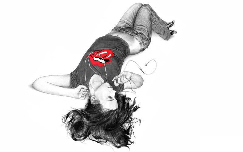 Woman Lying on Floor — Black, Relaxed, Illustration