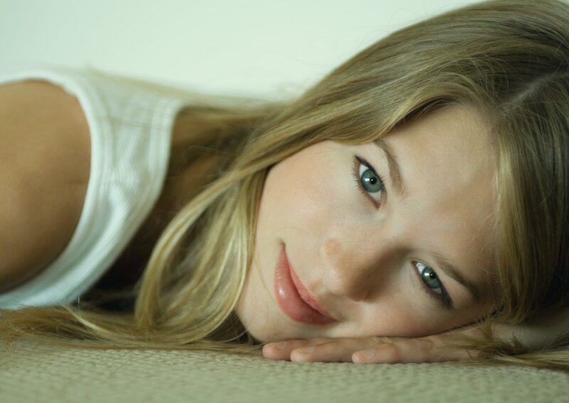 Woman Lying on Floor — Blonde, Calm, Photograph