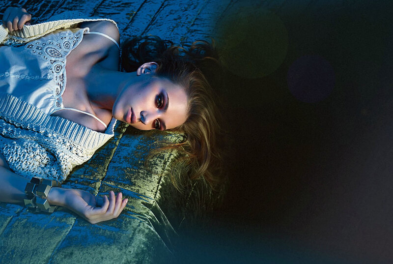 Woman Lying on Floor — Blue, Dramatic, Night, Photograph