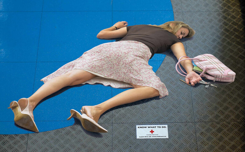 Woman Lying on Floor — Blue, Dramatic, Photograph