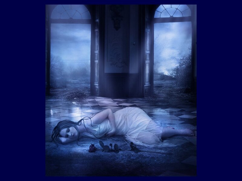 Woman Lying on Floor — Blue, Melancholic