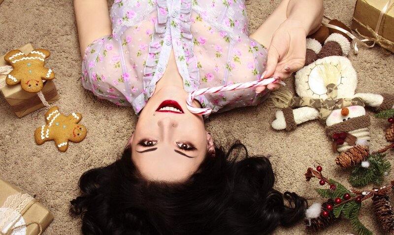 Woman Lying on Floor — Brown, Festive