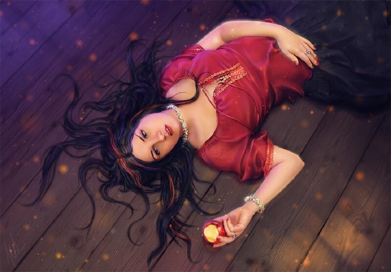 Woman Lying on Floor — Red, Dramatic, Digital Art