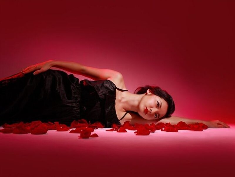 Woman Lying on Floor — Red, Dramatic