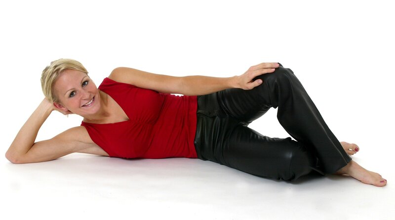 Woman Lying on Floor — Red, Relaxed, Photograph, Red Top