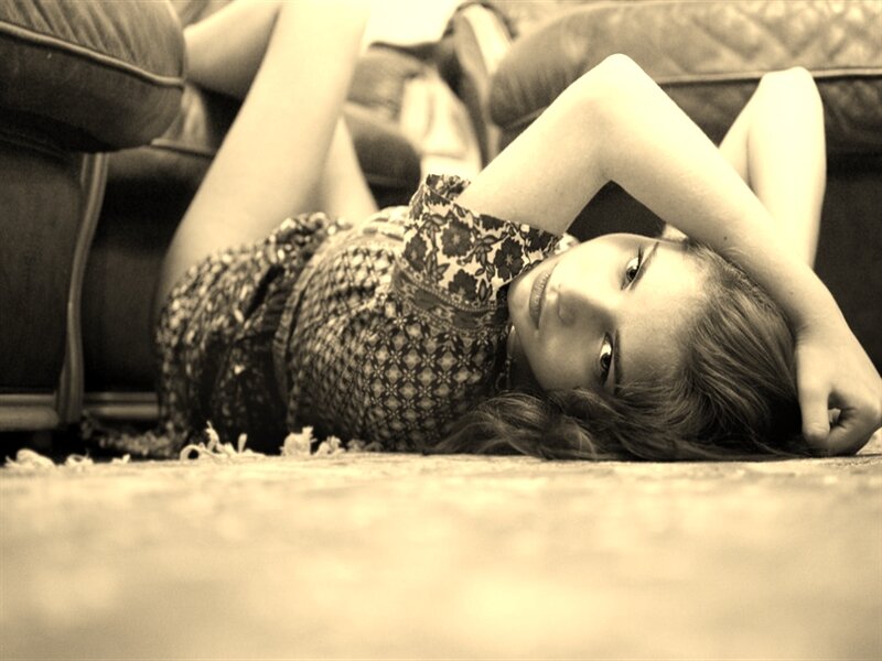 Woman Lying on Floor — Sepia