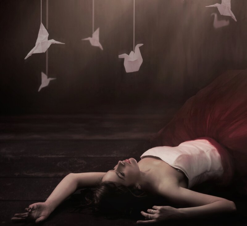Woman Lying on Floor — White, Dramatic, Digital Art