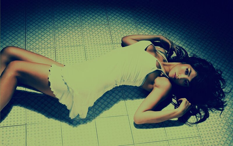 Woman Lying on Floor — White, Dramatic, Photograph, Dress, Hair