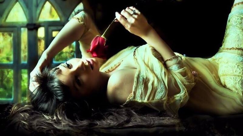Woman Lying on Floor — Yellow, Dramatic