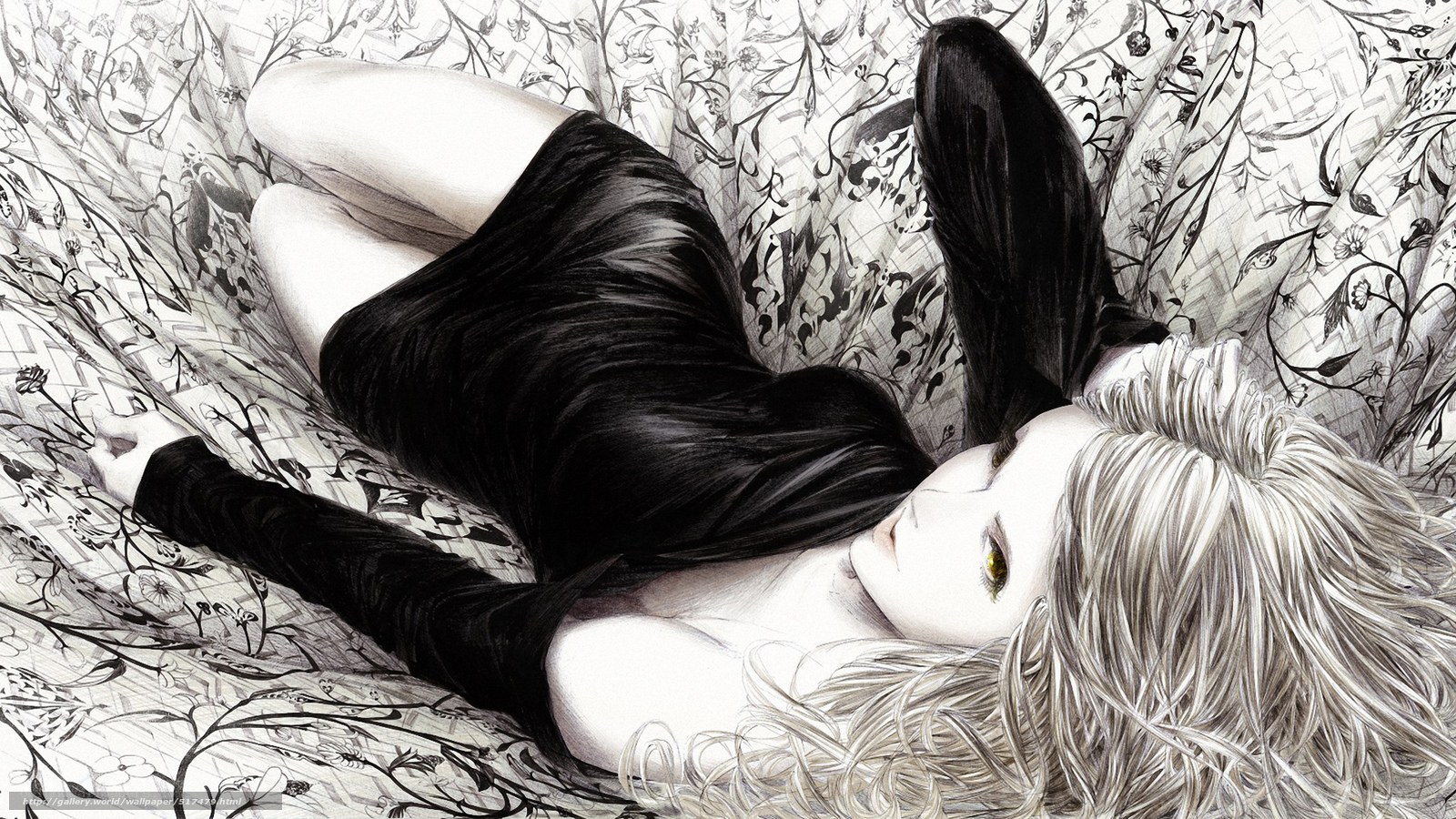 woman lying on floral bed