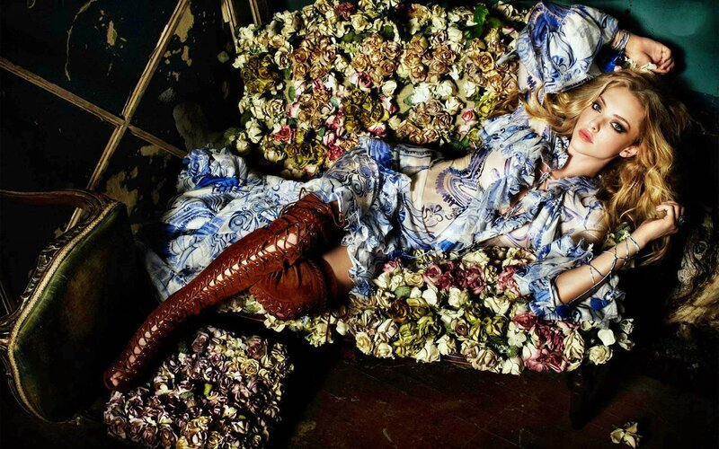 Woman Lying on Flowers — Blue