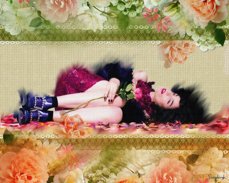 Woman Lying on Flowers — Pink, Dreamy