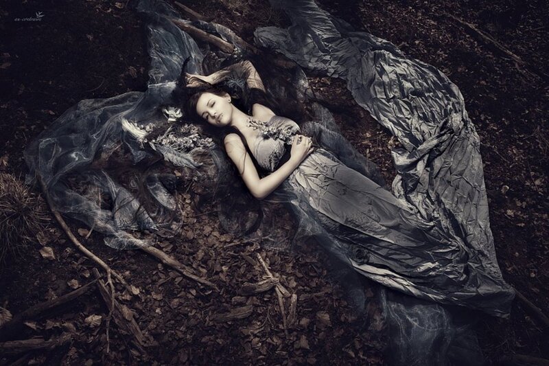 Woman Lying on Forest Floor — Black