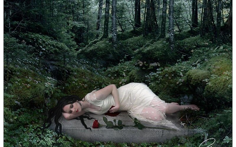 Woman Lying on Forest Floor — Green, Dramatic