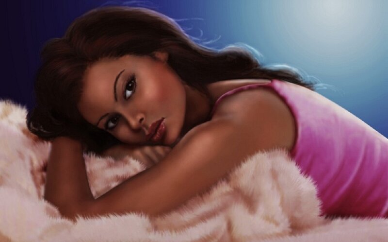 Woman Lying on Fur — Blue