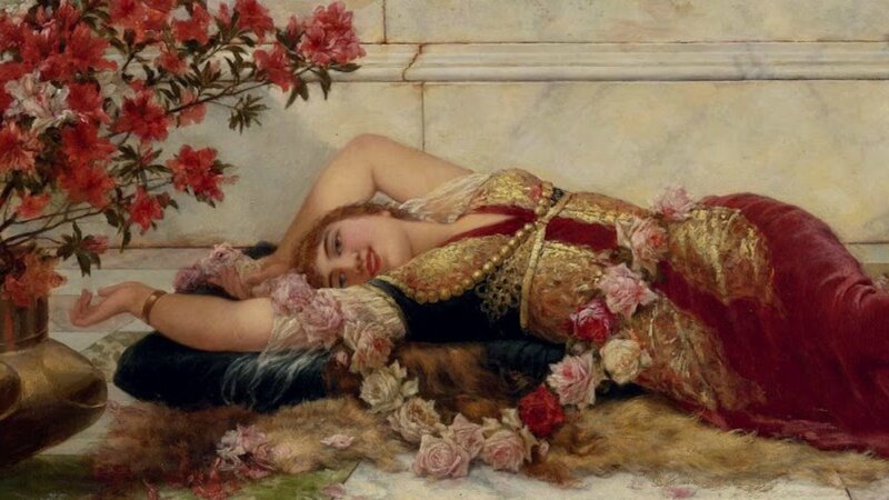 Woman Lying on Fur — Red, Serene