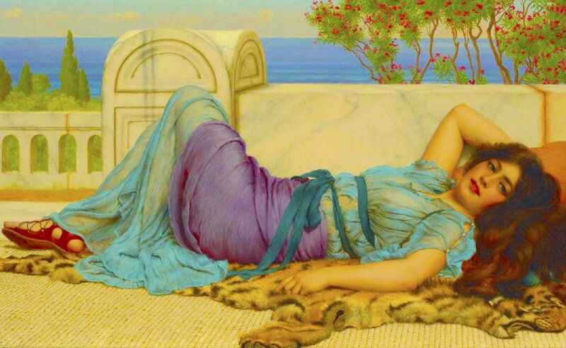 Woman Lying on Fur Rug — Blue