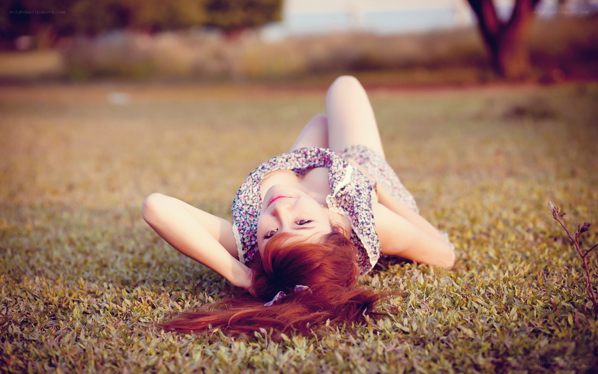 woman lying on grass