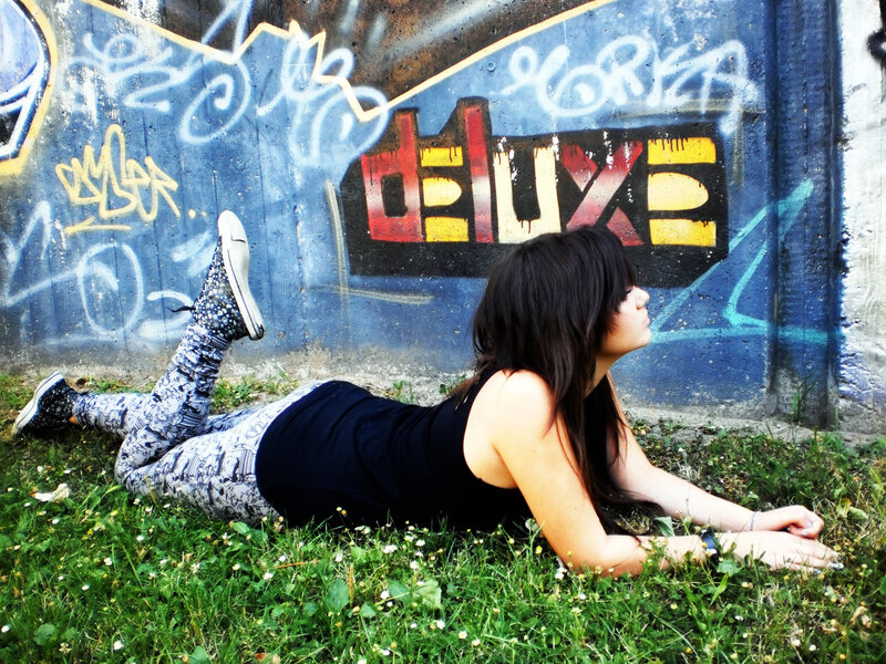 Woman Lying on Grass — Blue, Contemplative