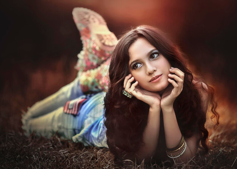 Woman Lying on Grass — Brown, Dreamy