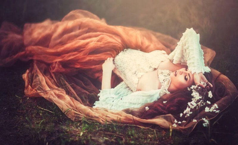 Woman Lying on Grass — Brown, Serene