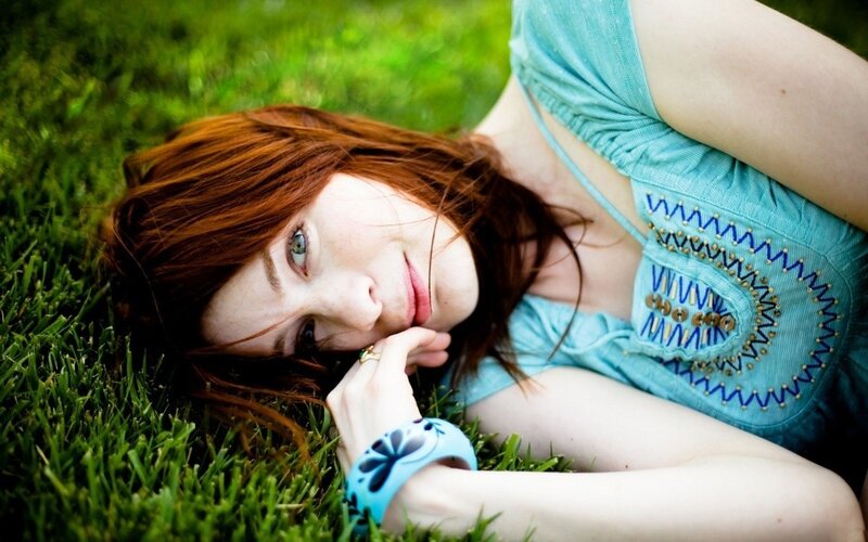 Woman Lying on Grass — Green, Calm, Afternoon, Photograph, Blue Top, Bracelet