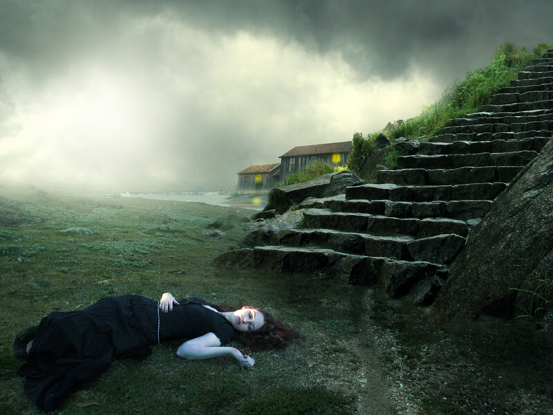 Woman Lying on Grass — Green, Dramatic