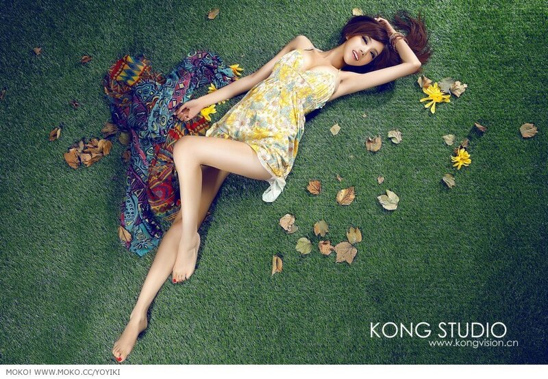 Woman Lying on Grass — Green, Relaxed, Autumn, Photograph, Flowers