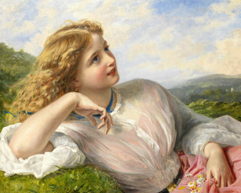 Woman Lying on Grass — Green, Serene, Afternoon, Painting