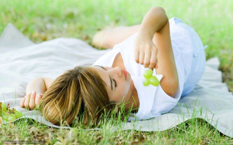Woman Lying on Grass — Green, Serene, Afternoon, Photograph, Grapes