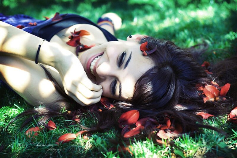 Woman Lying on Grass — Green, Serene, Afternoon, Photograph, Rose Petals