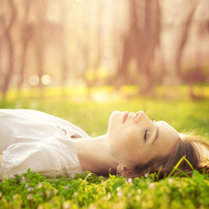 Woman Lying on Grass — Green, Serene, Afternoon, Photograph, Trees