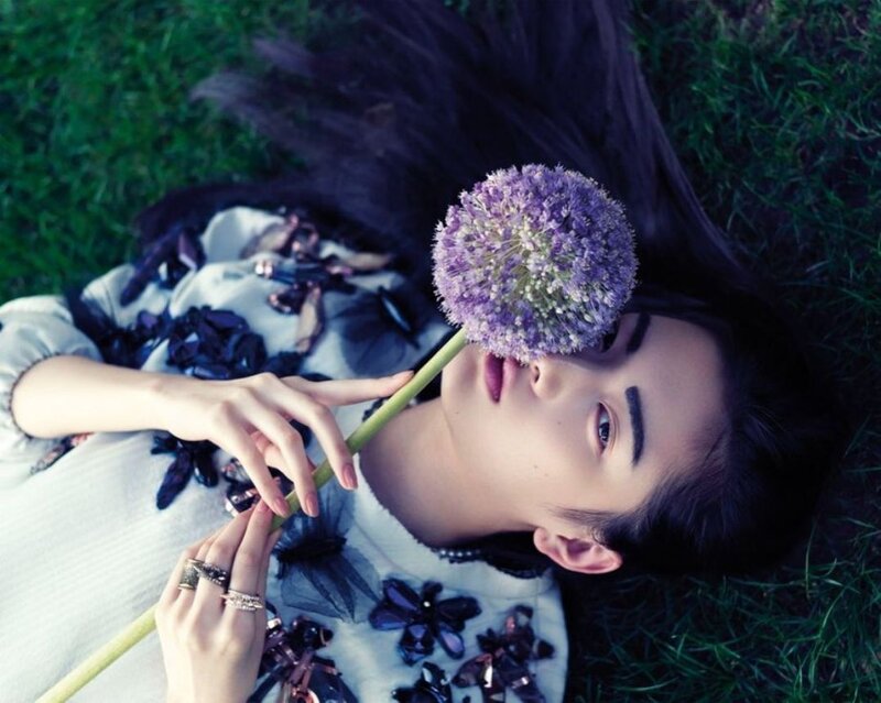 Woman Lying on Grass — Purple, Serene