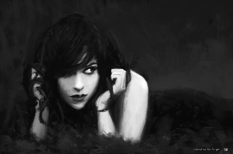 Woman Lying on Ground — Black, Dramatic, Digital Art, Dark Background