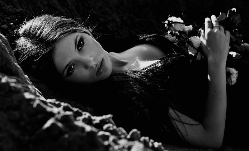 Woman Lying on Ground — Black, Dramatic, Photograph, Flowers